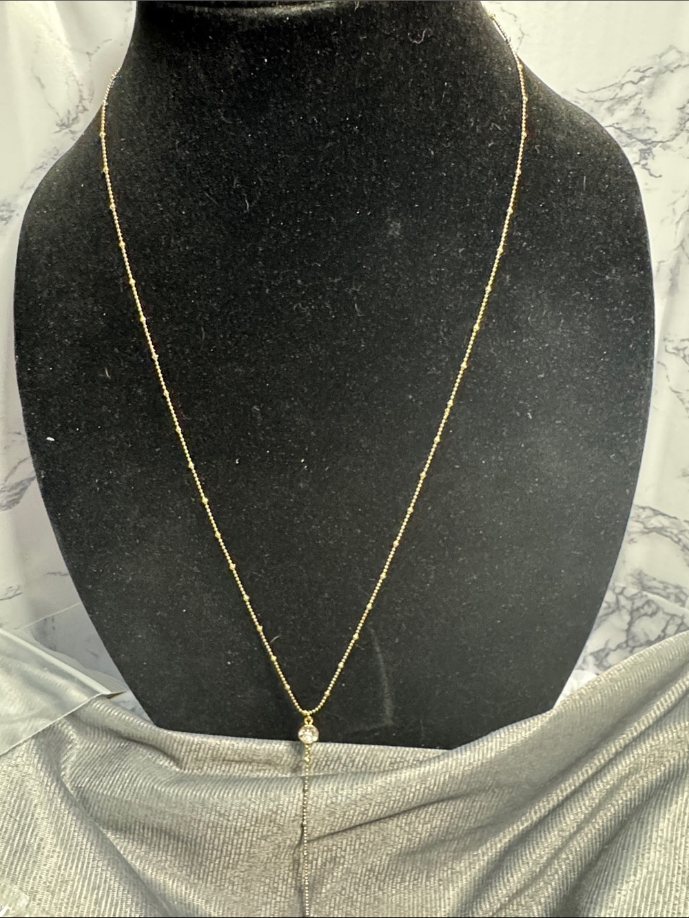 Laundry By Shelli Segal Gold Beaded Lariat Necklace with Clear Gem